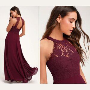 Lulu's Burgundy Lace Maxi Dress